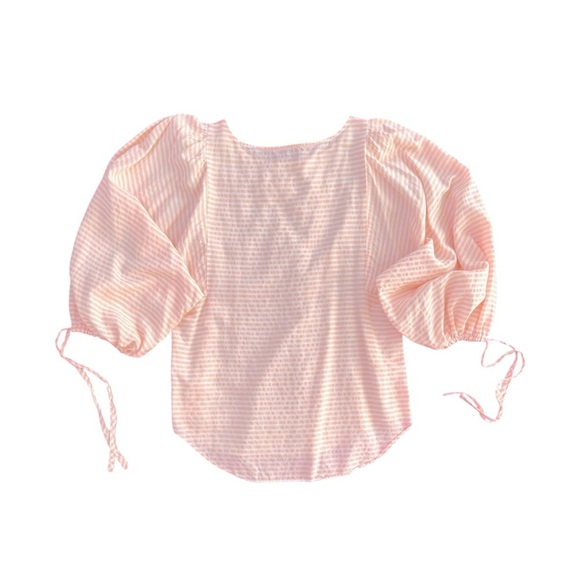 SAMPLE EUC Puff Sleeve Blouse in Apricot Seersucker Size M - Picture 2 of 10